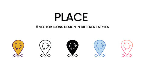 Place icons set in different style vector stock illustration