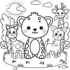 Cute baby animals coloring pages. Animals outline vector