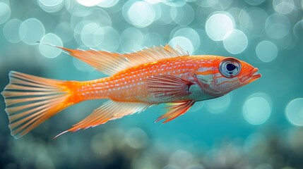  Goldfish in blue aquarium, close-up shot with bokeh lights background
