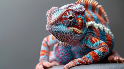  Chameleon, chair-mounted, gazing earnestly