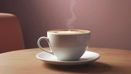 A Nice Cup Of Delicious Coffee On A Table, Modern Colours, Copy Space, Isolated Background For Insert Of Text or Logo
