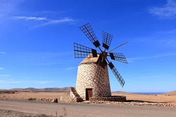 Afwasbaar Fotobehang Canarische Eilanden Tefia windmill Fuerteventura at Canary Islands of Spain