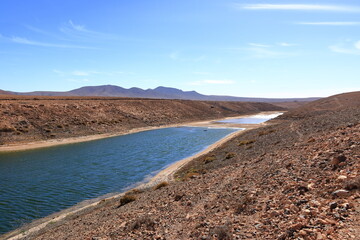 Embalse de los Molinos, Fuerteventura, Canary Islands: low water in the old reservoir