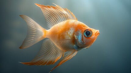  A close-up of a goldfish in an aquarium with light illuminating its head