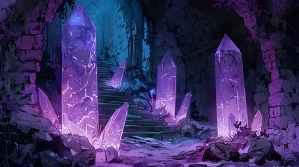 Zelfklevend Fotobehang Enchanting Crystalline Cavern:A Spellbinding Underground Odyssey into a Radiant Gemstone Wonderland © vanilnilnilla