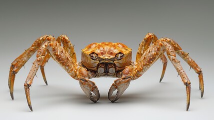   a big crab against a white backdrop, surrounded by a gray background