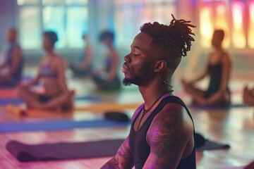 Gay Man Leading Mindful Yoga Class In Studio