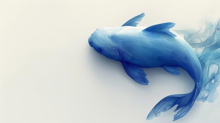 A painting depicts a blue fish on a white canvas with smoke rising from its base in shades of blue - obrazy, fototapety, plakaty
