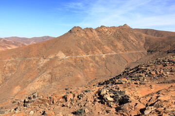 View of the landscape from the Mirador del Risco de Las Penas viewpoint on the island of Fuerteventura in the Canary Islands