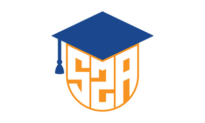 SZA initial letter academic logo design vector template. school college logo, university logo, graduation cap logo, institute logo, educational logo, library logo, teaching logo, book shop, varsity - obrazy, fototapety, plakaty