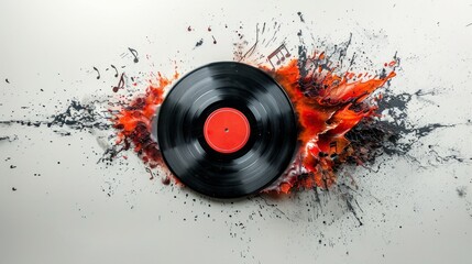 Music notes and vinyl record. Compose music concept. - obrazy, fototapety, plakaty