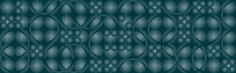 Background of 3D dark blue balls, trendy texture for fantastic design. Green geometric shapes are voluminous for creating wallpaper and textiles. - 765629829