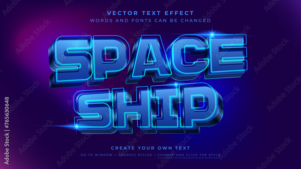 Aufkleber vector editable 3d space text effect. blue space futuristic graphic style on abstract background