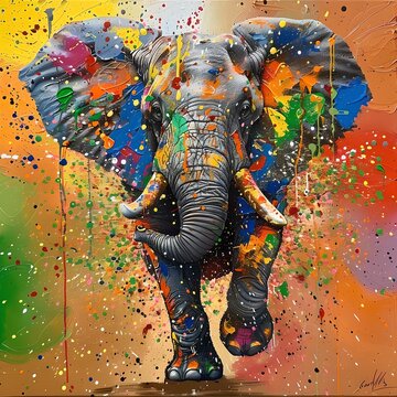 Colorful Abstract Elephant Artwork, Vibrant Modern Painting on Canvas. Ideal for Contemporary Decor and Art Enthusiasts. AI
