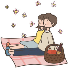 봄 분위기 소풍 나들이 피크닉 일러스트