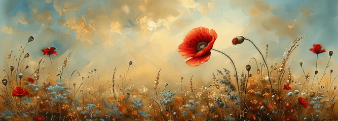 Foto op Plexiglas Sommerliche Symphonie: Mohnblumen auf der Wiese © Denise
