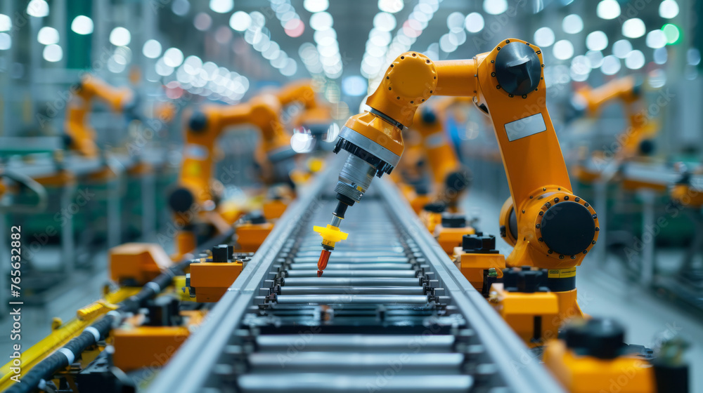Poster automated robotic assembly line. precision and efficiency in modern manufacturing