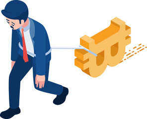 Isometric Businessman Tied with Bitcoin Symbol