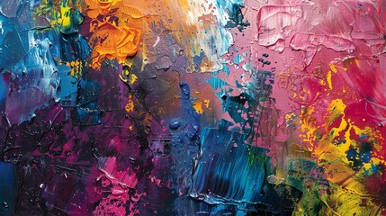 Colorful abstract painting. The painting is made with thick oil paints and has a textured surface.