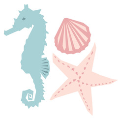 Vector summer set with starfish, seahorse and shell - 765633659