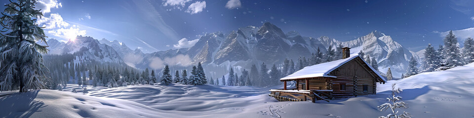 Fototapeta premium Alpine Wonderland Retreat: Embracing the Majesty and Serenity of Snow-Capped Mountains