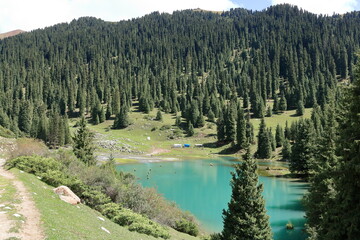 Suttuu Bulak mountain lake in kyrchyn gorge in the north of Kyrgyzstan, Central Asia