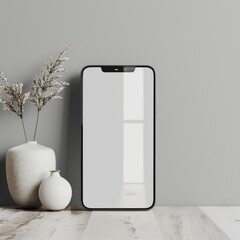 White minimalist smartphone mockup on desk with blank screen for mockup design. ai generated