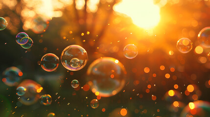 bubbles with sunrise, generative ai