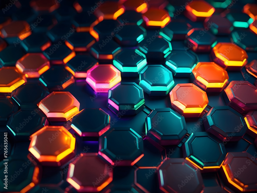Poster abstract background with a hexagon pattern and glowing lights.