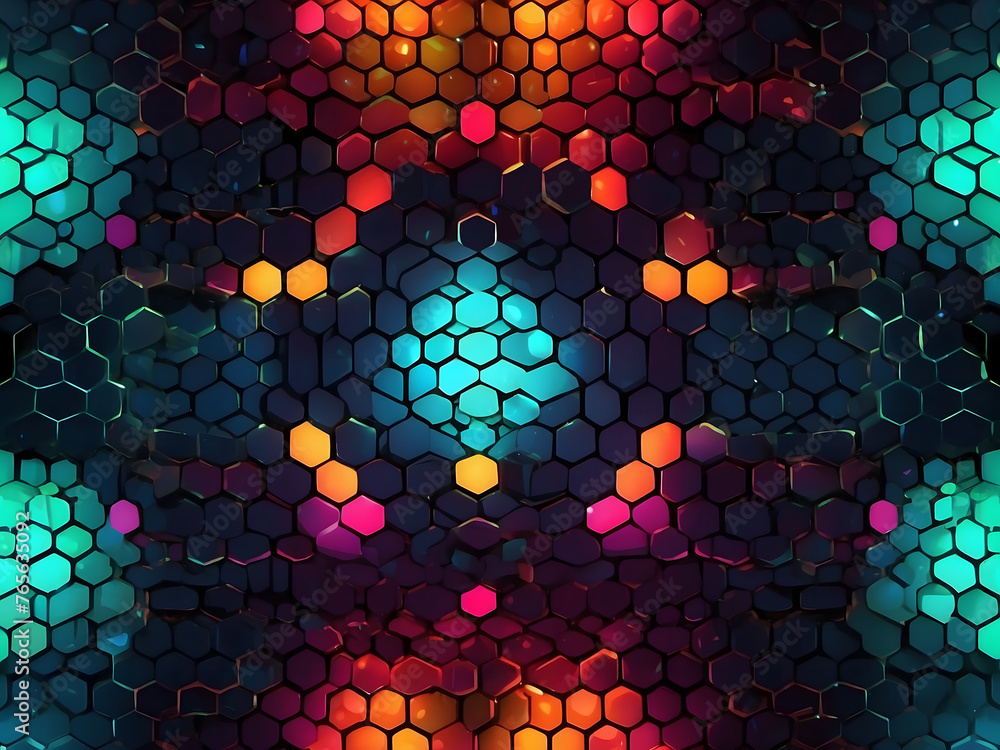 Poster abstract background with a hexagon pattern and glowing lights.