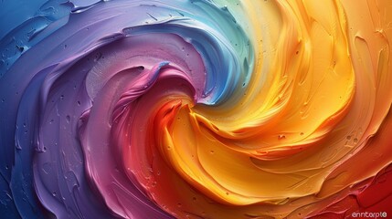 abstract wallpaper of a swirling surfaces intersect with spayed rainbow paint - obrazy, fototapety, plakaty