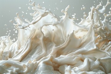 Beautiful milk or cream splash. Close up white tasty background.
