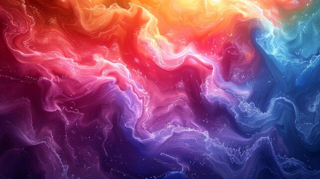 abstract wallpaper of a swirling surfaces intersect with spayed rainbow paint
