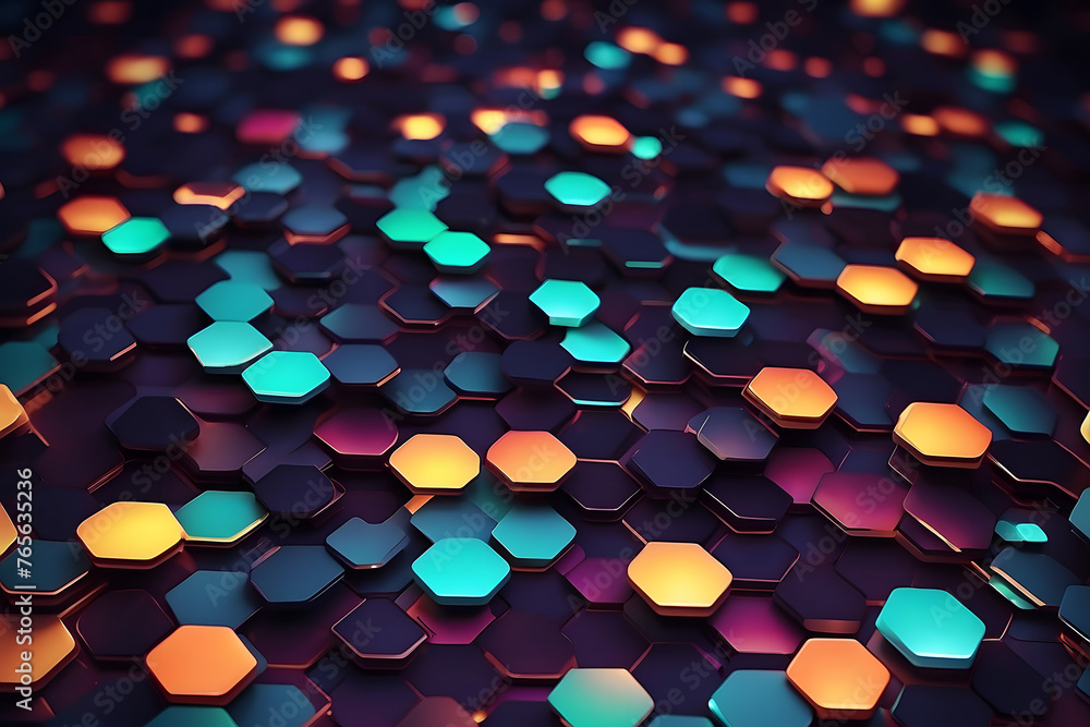 Poster abstract background with a hexagon pattern and glowing lights.