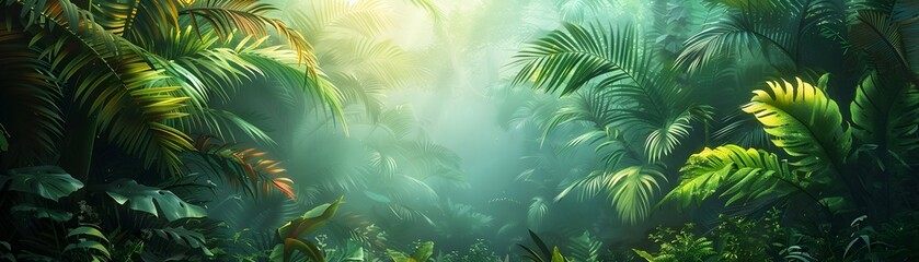 Fototapeta na wymiar Lush Rainforest Canopy Teeming with Vibrant Life in a Mystical,Serene Landscape