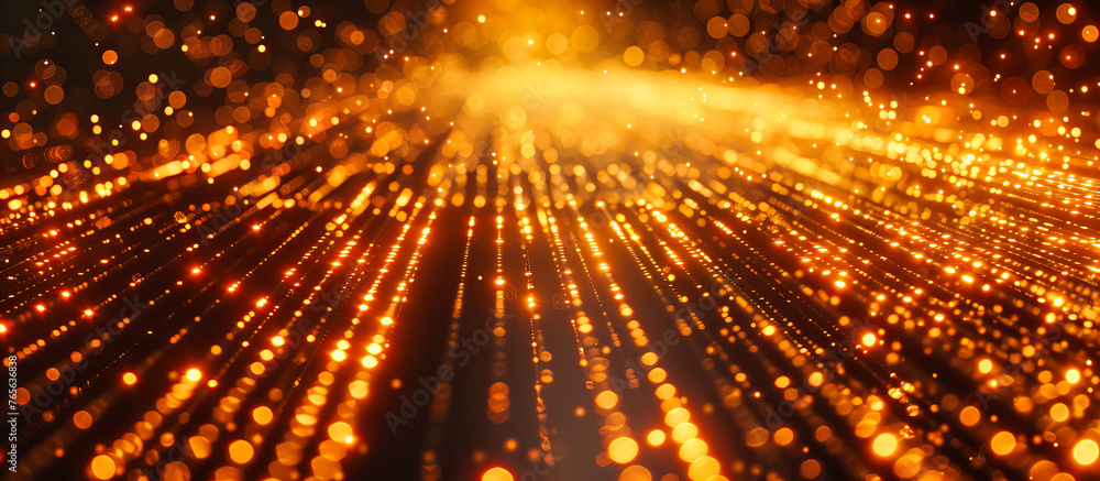 Poster magical golden light with sparkling bokeh effects, creating a luxurious and festive background for c