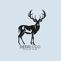 black and white deer logo in vector format. Perfect silhouette for hunting, clipart, designs, and impactful illustrations. Download now deer buck logo!