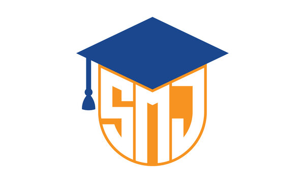 SMJ initial letter academic logo design vector template. school college logo, university logo, graduation cap logo, institute logo, educational logo, library logo, teaching logo, book shop, varsity