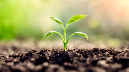 Fototapeta premium Young green plant sprout in the soil
