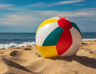 Obraz premium A beach ball lies abandoned on the sand, hinting at a day of fun in the sun.
