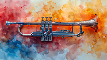 abstract colorful cornet on watercolor illustration