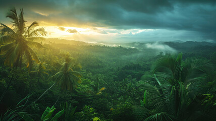 Forest tropical panorama top view green jungle