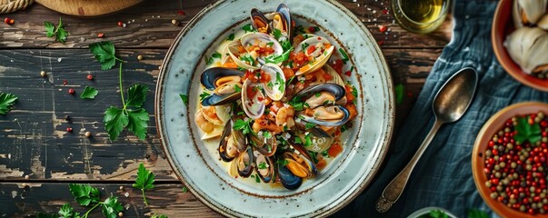 Obraz na płótnie Canvas mussel delicacy dish on a plate.