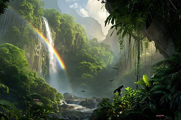 waterfall in the jungle - obrazy, fototapety, plakaty