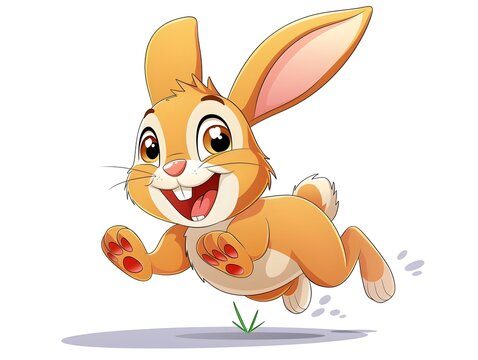 A vivacious cartoon rabbit is depicted mid-leap its ears flapping and eyes sparkling with excitement The rabbit