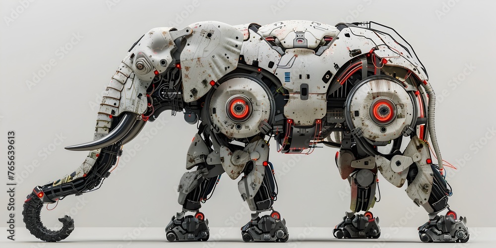 Aufkleber cybernetic pachyderm:a technologically advanced robotic elephant wielding its trunk as a multifuncti