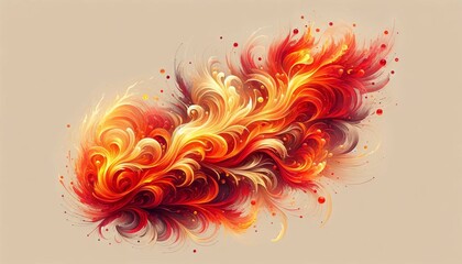 Create a fiery version of the abstract design with reds, oranges, and yellows to suggest flames. - obrazy, fototapety, plakaty