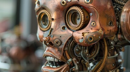 Mechanical Mind, Intricate Steampunk Robot Portrait