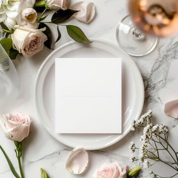 blank 5x7 white card flat lay mockup minimalist, neutral tones . ai generated