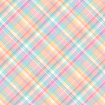 spring plaid or checked pattern, pastel easter plaid Rainbow Plaid Seamless Pattern Colorful plaid repeating seamless illustration suitable for fashion, interiors, Easter, baby shower decor.